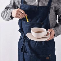 메이앤홈 데님 원피스 앞치마 카페, 1개, 진청