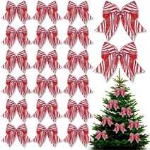 Barydat 30 Pcs 크리스마스 활 장식 사탕 지팡이 줄무늬 6x6 인치 빨간 반짝이 리본 매듭 갈 랜드 DIY 공예 웨딩 홈 실내 야외 파티