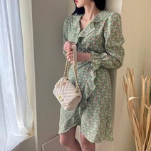 바보사랑 여자 플라워 언발 러플 프릴 미디 랩 원피스.옷자락(무료배송)