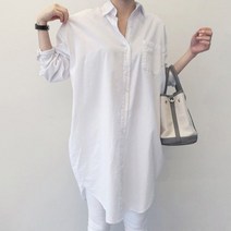 2컬러 무지 뒤트임 기본 베이직 여성 롱셔츠 남방 블라우스