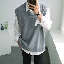 [맨즈북] FW 빅사이즈 와이드 오버핏 남자 브이넥 니트 조끼 데일리 무지 베스트 12Color