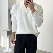 빠델(간빠레) 이불속 앙고라 포근 두툼 오버핏 V넥 남자니트