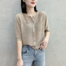 여름용가디건 카디건 여성 솔리드 얇은 여름 짧은 소매 캐주얼 우아한 여성 레트로