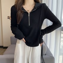 JOY NARA 여성용 슬림핏 숏 반집업 후드티