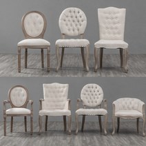 프렌치 린넨 쉐비 앤틱 식탁의자 빈티지 감성 인테리어 의자, F