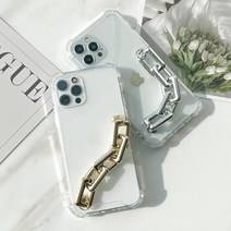 Linkvu 스틸 스퀘어 숏체인 핑거스트랩 투명케이스 아이폰15 14 플러스 13프로 12미니 갤럭시 S23