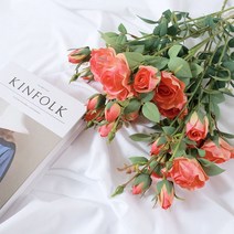 에스메랄다 장미 조화 꽃다발 부쉬 인테리어 꽃장식 인조꽃 셀프웨딩 부케 프리미엄 실크플라워, 코랄레드