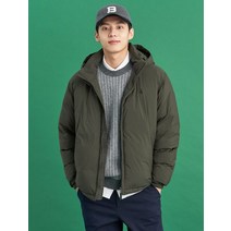 BEAN POLE 그린 카키 논퀼팅 구스 다운 점퍼