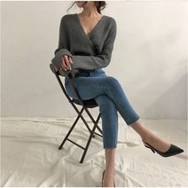 뉴욕멋쟁이 포시즈 브이 여성브이라인니트 여성 크롭니트