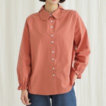 원타임 여성용 클로버네크라인 소매밴딩셔링 블라우스