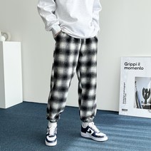 데일트 남자 울 유로 체크 와이드 조거 팬츠