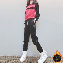 가을겨울 여성용 벨벳 트레이닝복 상하세트 맨투맨+팬츠 투피스