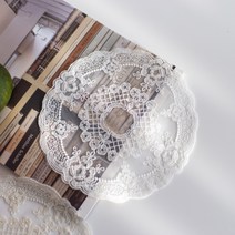 루나 원형 미니 레이스 천 러너 테이블 장식 매트 도일리 4종, L, 아이보리