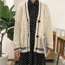 업타운걸스 F8281 봄 가을 필수아이탬 줄포인트 꽈배기 니트 가디