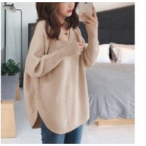 피치레이디 루즈핏 두터운 브이넥 솔리드 롱니트