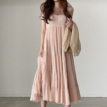핑크 나시 롱 원피스 박시 주름 스커트 여성 여름 민소매 바캉스룩