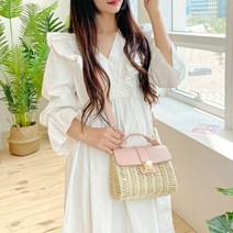 캣츠원피스 레더 배색포인트의 라탄크로스백스퀘어 라탄 미니크로스백 배색