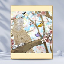 러블리 따뜻한 오후의 햇살과 고양이 카툰 일러스트 보석십자수 DIY 만들기 세트 집콕취미 핸드메이드 선물 집안 인테리어 다이아몬드 그림 액자 없음 20종, GB846