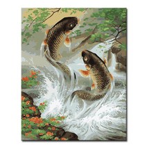 DIY캔버스페인팅 명화그리기 액자 그림 세트 유화 - 동물 40x50, A11_잉어의 도약