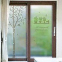 [천삼백케이] [꾸밈] th035-화분이있는자작나무숲유리문시트지, B타입-화분과새