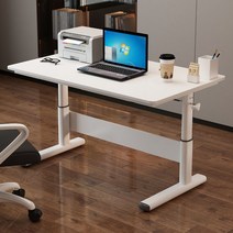 수동 높이조절 책상 높낮이조절 1200 서랍 모션데스크, 화이트100x60x(60-86)cm
