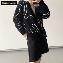 퀸앤조이 블랙화이트 스완 브이넥 울혼방 가디건***판매자 퀸앤조이***
