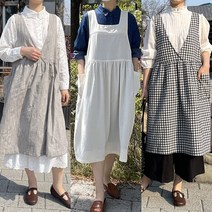 아이보리앤코 더블 브이넥 스퀘어넥 린넨 면 나시 조끼 앞치마 원피스