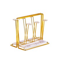 마법상점 주방컵걸이 물빠짐 정리대 스틸 스탠드 컵건조대 6구, 골드, 1개