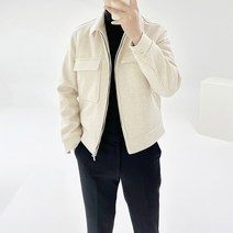 아도르클래식 블럭 2컬러 크롭 캐주얼 블루종 집업 울 자켓
