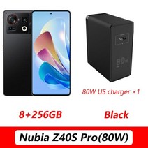 기기 이동 original nubia z40s pro 5g 스마트폰 6 67 인치 144hz 화면 금어초 gen 8 옥타 코어 50mp 트리플 카메라 80w120w 급속 충전, 오리지널 케이스 추가, 8g 256g 블랙 80w