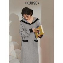 kuose 그레이 네이비 칼라 니트 드레스 원피스 롱 스웨터