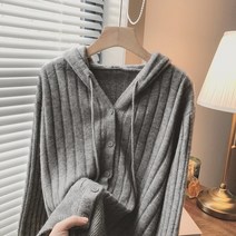 오렌지 야우 후드 니트 카디건 여성용 루즈한 올 매칭 레트로 홍콩 풍미 틈새 게으른 스트라이프 스웨터 코트 가을과 겨울