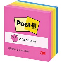 3M 포스트잇 큐브 노트 654 형광 5색 / 점착식 / 매직 버블 점착 / 76mm x 76mm / 여러번 부착 가능 / 메모지 / 접착 메모지