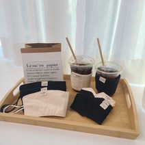 친환경 다회용컵홀더 에코컵홀더 면컵홀더 재사용패브릭컵싸개, 블랙면심플컵홀더[대폭]+논슬립안감추가