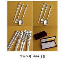 꼬마거북 어린이 은수저 99% 2종 아기 조카 손주 선물, 숟가락 젓가락, 홍색