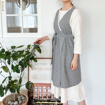 달라홈 윤스테이 앞치마 예쁜 원피스형 린넨 장금이 랩 롱 공방 한복 한식 절 고급 에이프런 기장 깃 조절 자체제작, 윤스테이 앞치마_차콜, 깃 X