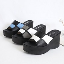 (국내제작) 프리티슈 여성 패턴무늬 키높이 통굽 발편한 사무실 뮬 슬리퍼 (10cm)