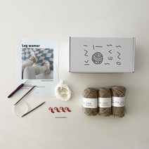 초보자용 DIY패키지 대바늘 레그워머뜨기 발토시뜨개질 [동영상포함], 그레이지+크림화이트 앙고라실