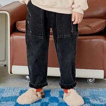 [꼼마제이] 블랙 스퀘어 데님 팬츠 (기모)