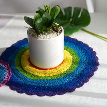 4개 코바늘 컵받침 티코스터 냄비받침 홀더 찻잔 커피 무지개 크로쉐 식탁 트레이 매트, 소(4P)