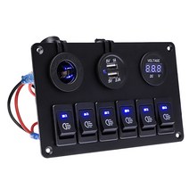 6 갱 LED 스위치 패널 12V 전원 콘센트 USB 충전기 3.1A 디지털 전압계 토글 스위치 컨트롤 자동차 보트 캠핑카 해양 RV|Car Switches & Relays|, Blue, Blue