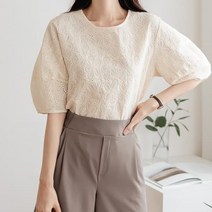 디작소 여성 여름 코튼 자수 펀칭 블라우스 셔츠