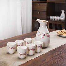 사케 세트 사케잔 히노끼 원목컵 이자카야 사케데우기, 홍자두(1포트 6컵) + 7홀 와인스토퍼