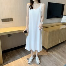 쉬폰 끈나시 뷔스티에원피스 여성 여자여름패션 브이넥 무릎넘어 롱 이너웨어