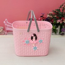 목욕바구니 플라스틱 바구니세탁 욕실 핸드식 수납통 수영 바구니수납 바구니세척 r채소바구니, 핑크걸 스몰개