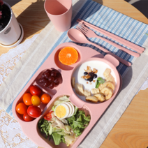 다이어트 진주상사 식판 5구 어른 브런치 밀짚 가정용 성인 어린이집 예쁜 아이식판 6종 세트, 그린