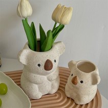 코알라 화분 토기 화분 빈티지 토분 연필 펜 꽂이, 베이지_스몰