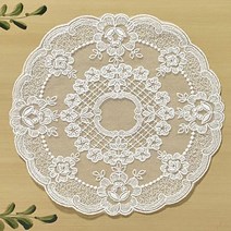 지니레이스 플라워엔틱컵받침 테이블매트, 약 지름 21cm, 화이트