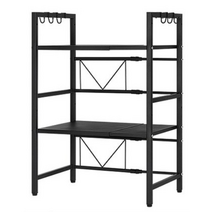 길이 너비 조절식 전자레인지 선반 렌지랙 오븐대 에어프라이어 2단 보관 거치대 광폭 다이, 전자레인지 선반 3단 블랙