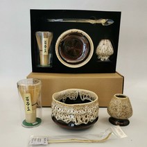 차선 말차 도구 4종 세트 황죽 일본식 핸드메이드 백본입 다선 말차잔, 블루 말차잔 + 블루 다선립 세트